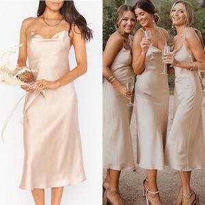 Show Me Your Mumu Verona Cowl Dress in champagne luxe satin large
